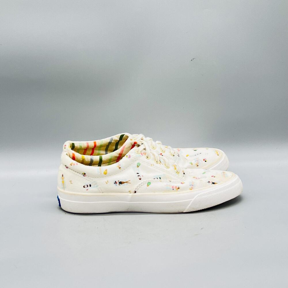 Keds Rifle Paper Co Shoes Womens 6 White Canvas Beach Print Sneakers Sunbathers